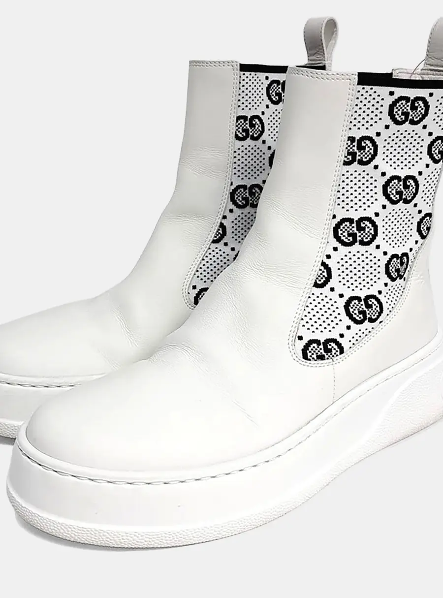Gucci Chelsea Black, White Leather Boots EU 37