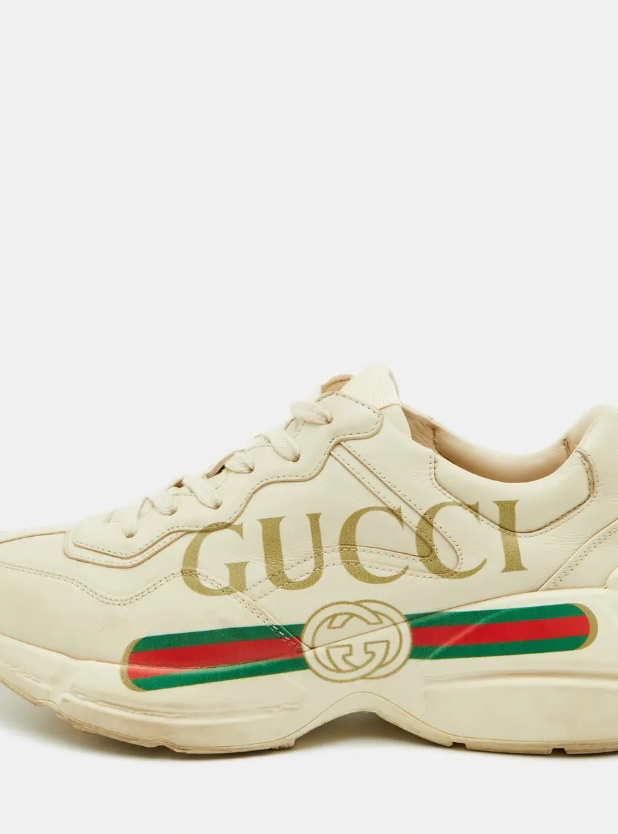 Gucci Rhyton Size 40.5 Cream Leather Vintage Logo Low Top Sneakers
