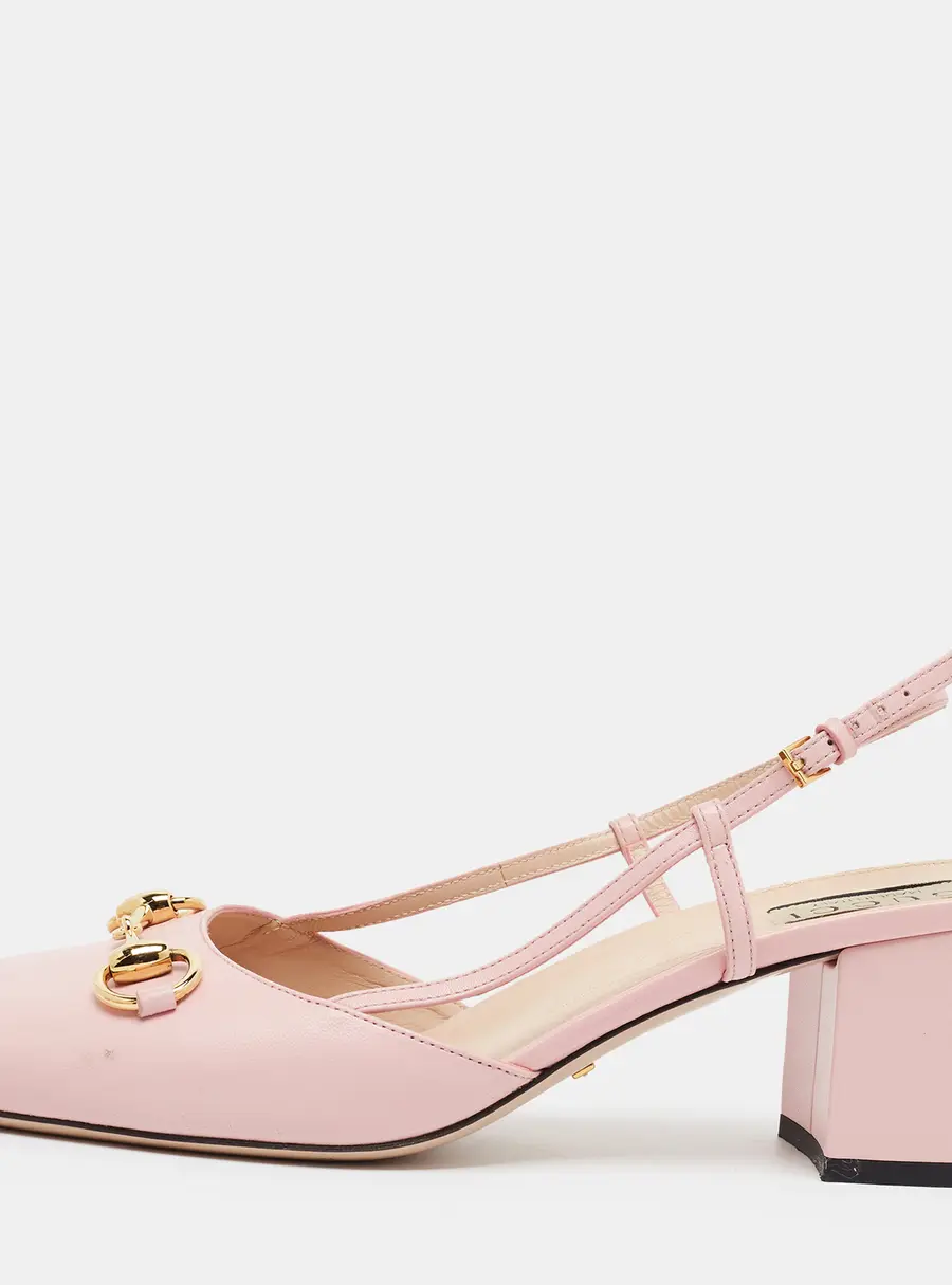 Gucci Horsebit Size 40 Pink Leather Block Heel Slingback Pumps