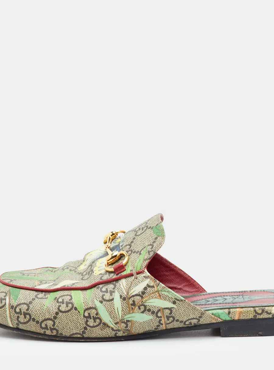 Gucci Princetown Size 37.5 Multicolor GG Supreme Canvas Horsebit Flat Mules