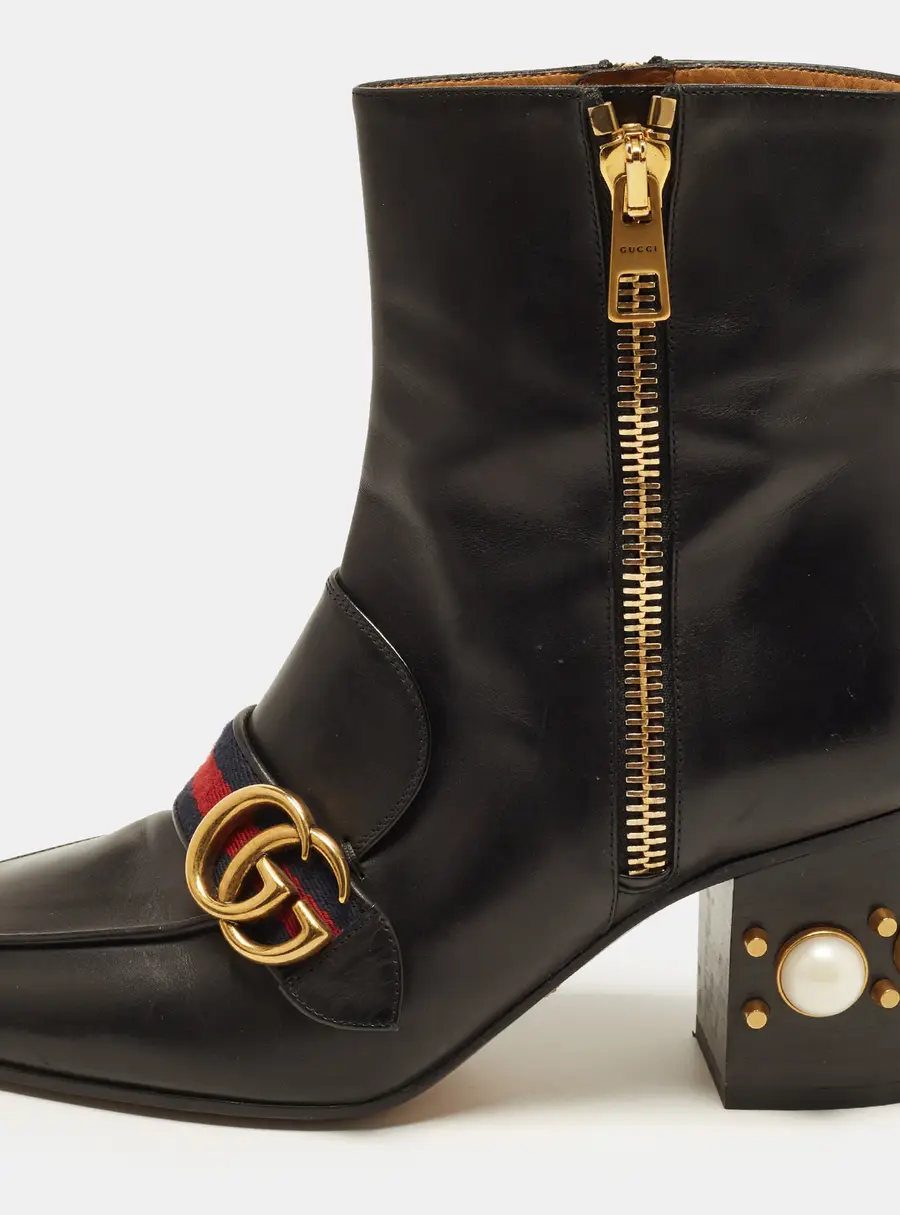 Gucci GG Marmont Size 38 Black Leather Ankle Length Boots