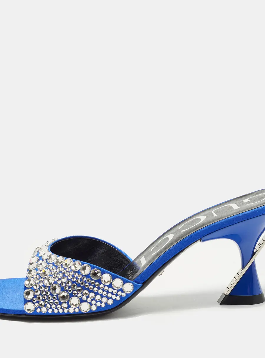 Gucci Galactica Size 36 Royal Blue Satin Crystal Embellished Slide Sandals