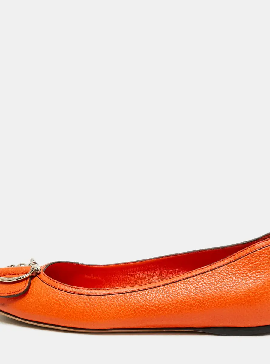 Gucci Horsebit Accent Size 38 Orange Leather Ballet Flats