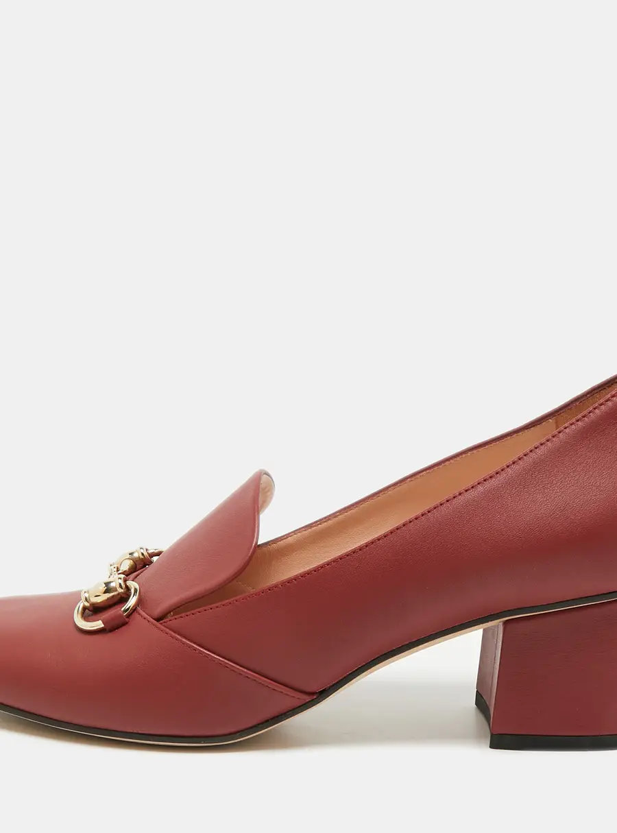 Gucci Horsebit Size 38 Burgundy Leather Block Heel Loafer Pumps