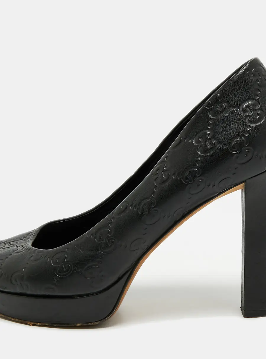 Gucci Size 39 Black Guccissima Leather Peep Toe Platform Pumps