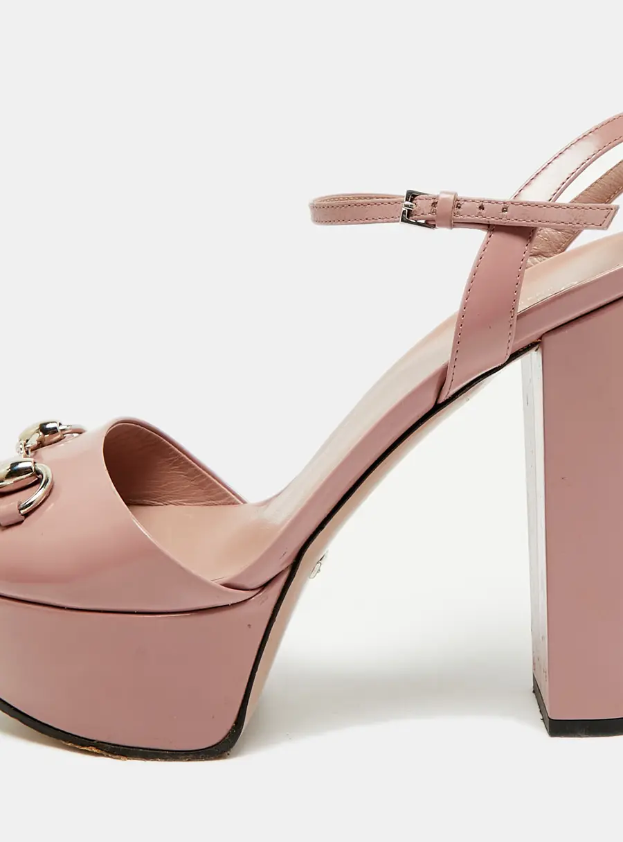 Gucci Claudie Size 38 Beige Patent Leather Platform Sandals