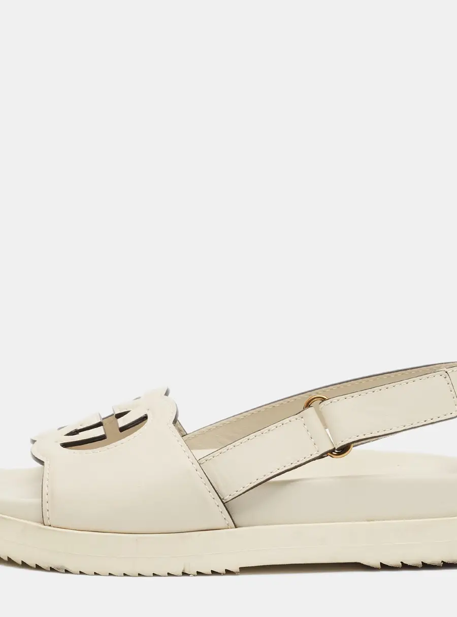 Gucci Interlocking G Size 38.5 Cream Leather Slingback Sandals