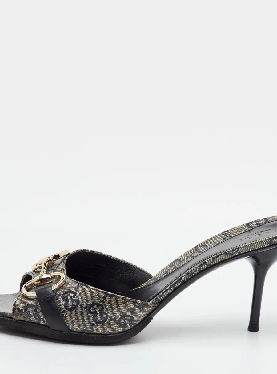 Gucci Size 42 Metallic GG Crystal Canvas Horsebit Slide Sandals