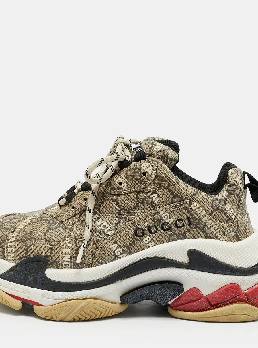 Gucci X Balenciaga The Hacker Project Size 37 Brown Coated Canvas Triple S Lace Up Sneakers