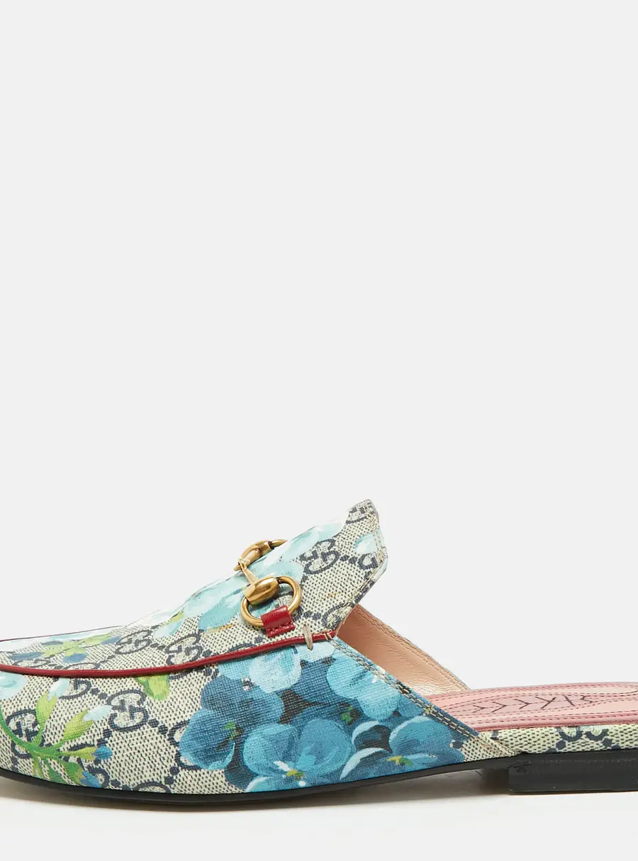 Gucci Princetown Size 38 Grey  Blooms Printed GG Canvas Mules