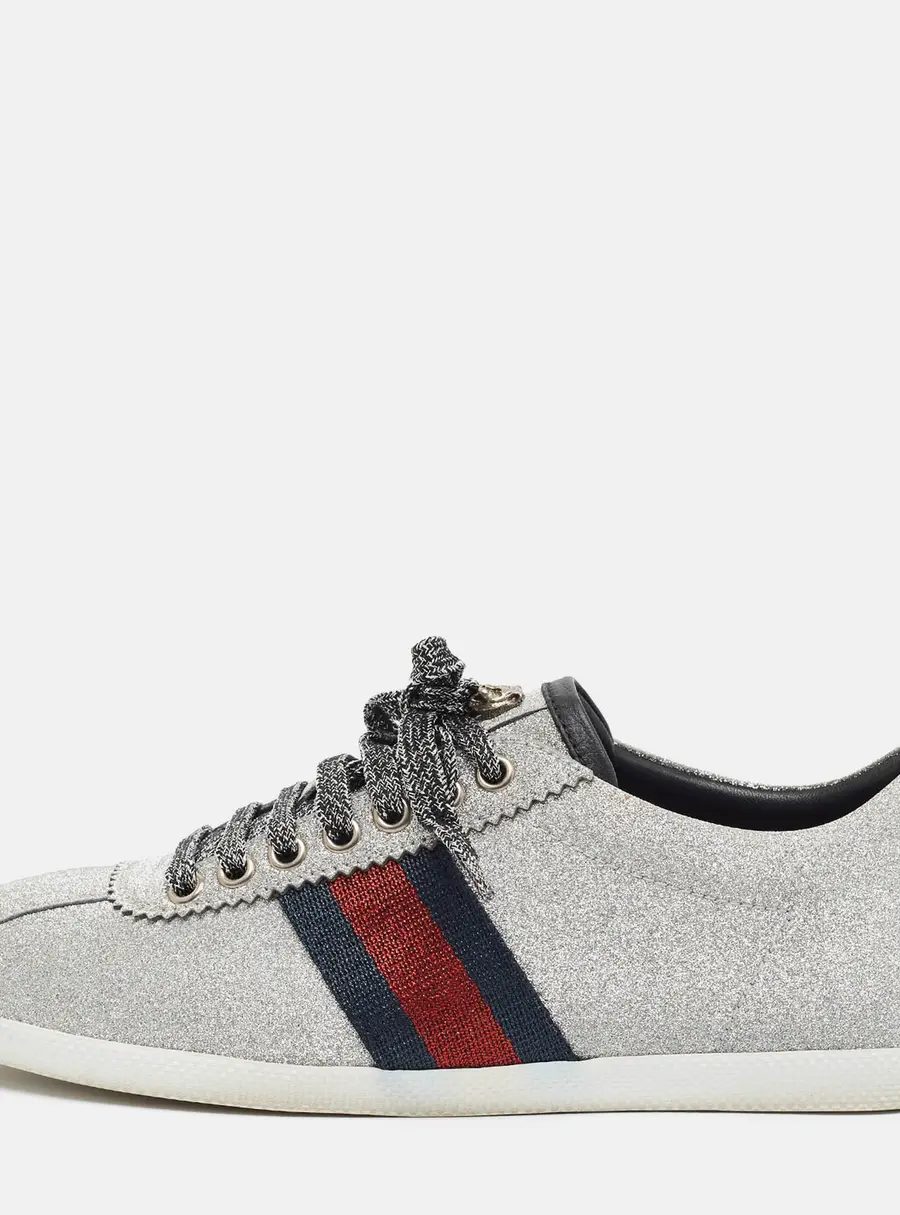 Gucci Bambi Size 38 Silver Glitter Low Top Sneakers