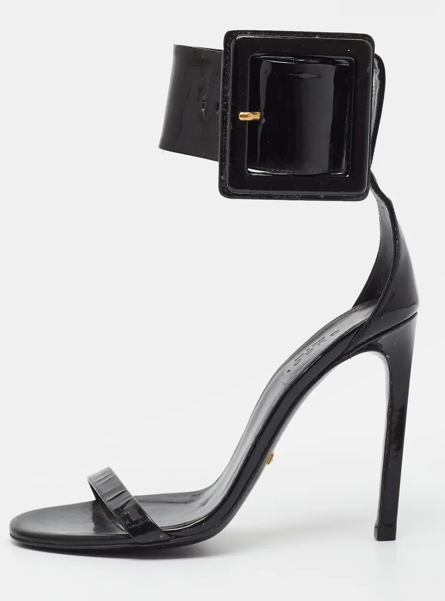 Gucci Size 36 Black Patent Leather Ankle Strap Sandals