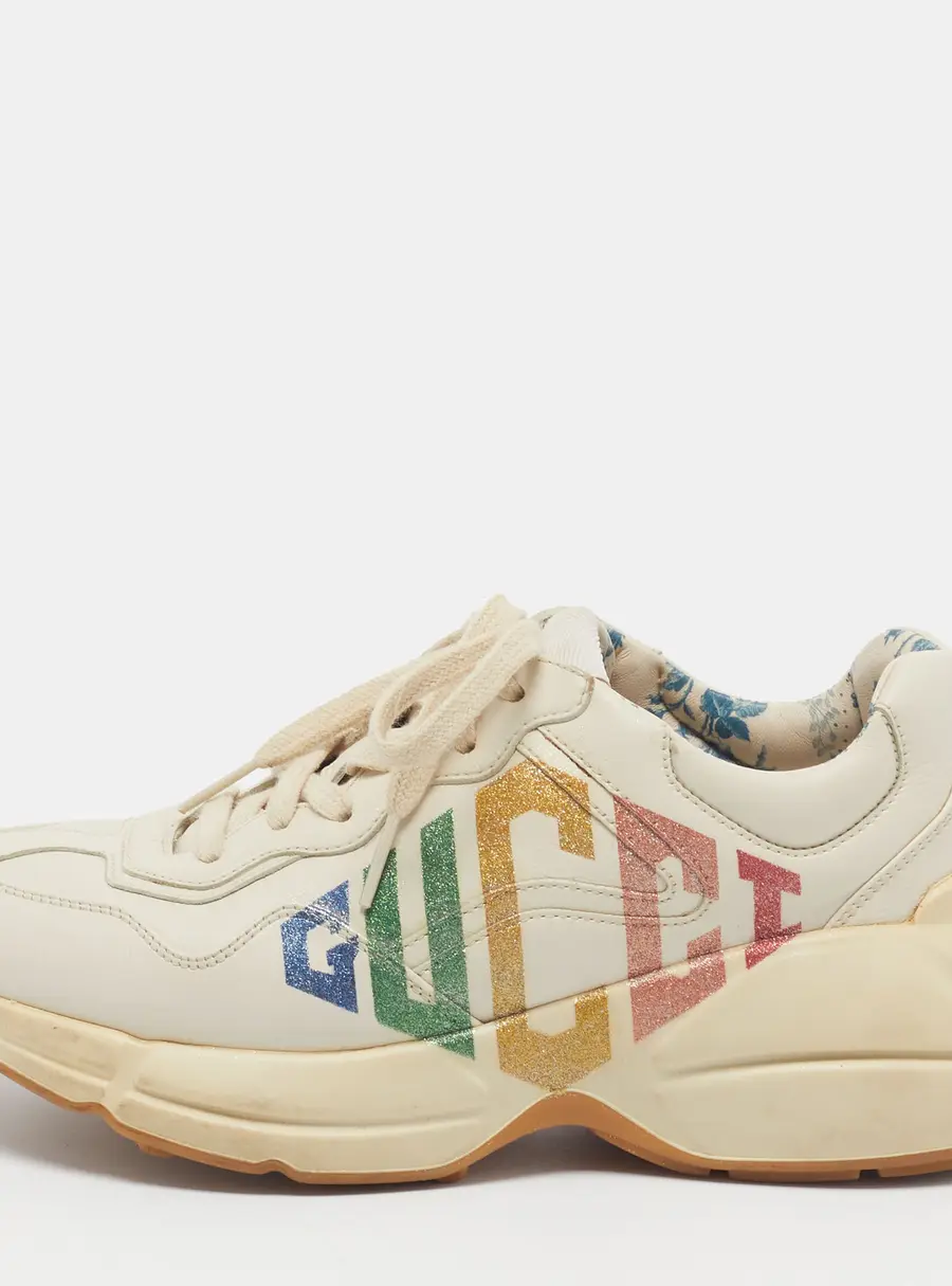 Gucci Rhyton Size 36 Beige Leather Lace Up Sneakers