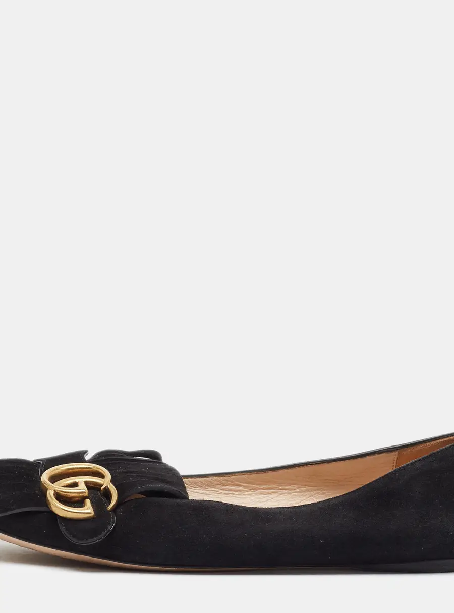 Gucci GG Marmont Size 38 Black Suede Ballet Flats
