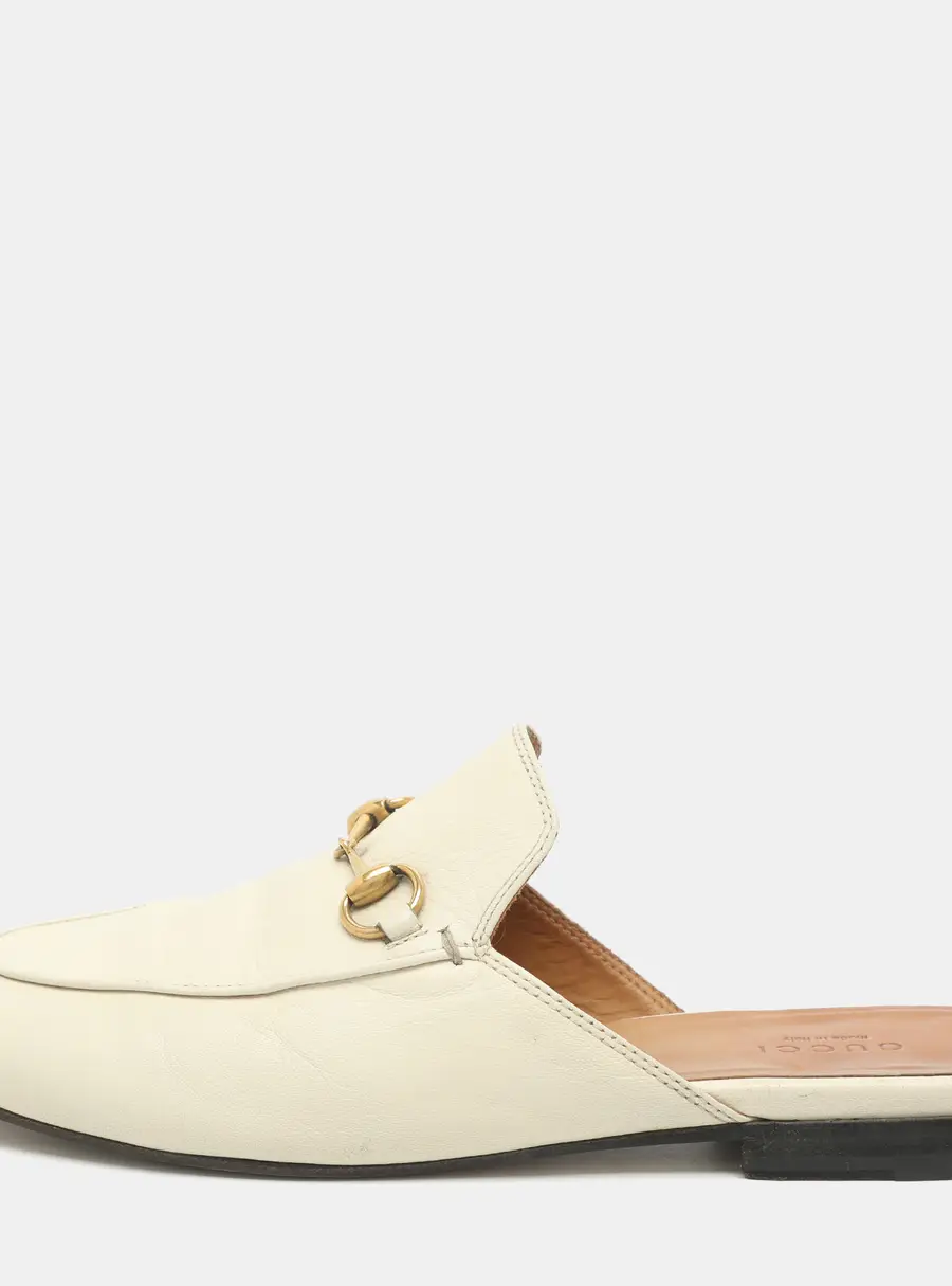Gucci Princetown Horsebit Size 39 White Leather Flat Mules