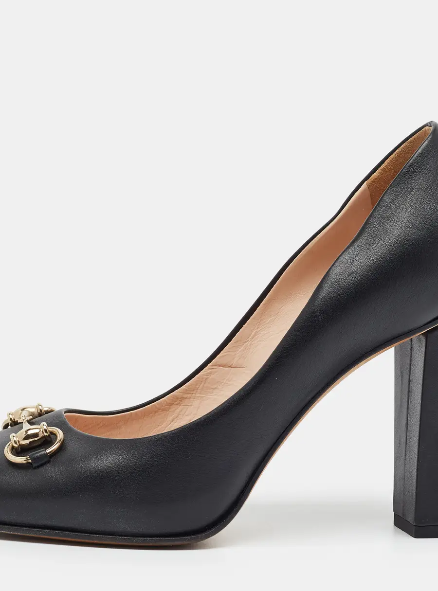Gucci Horsebit Size 38 Black Leather Block Heel Pumps