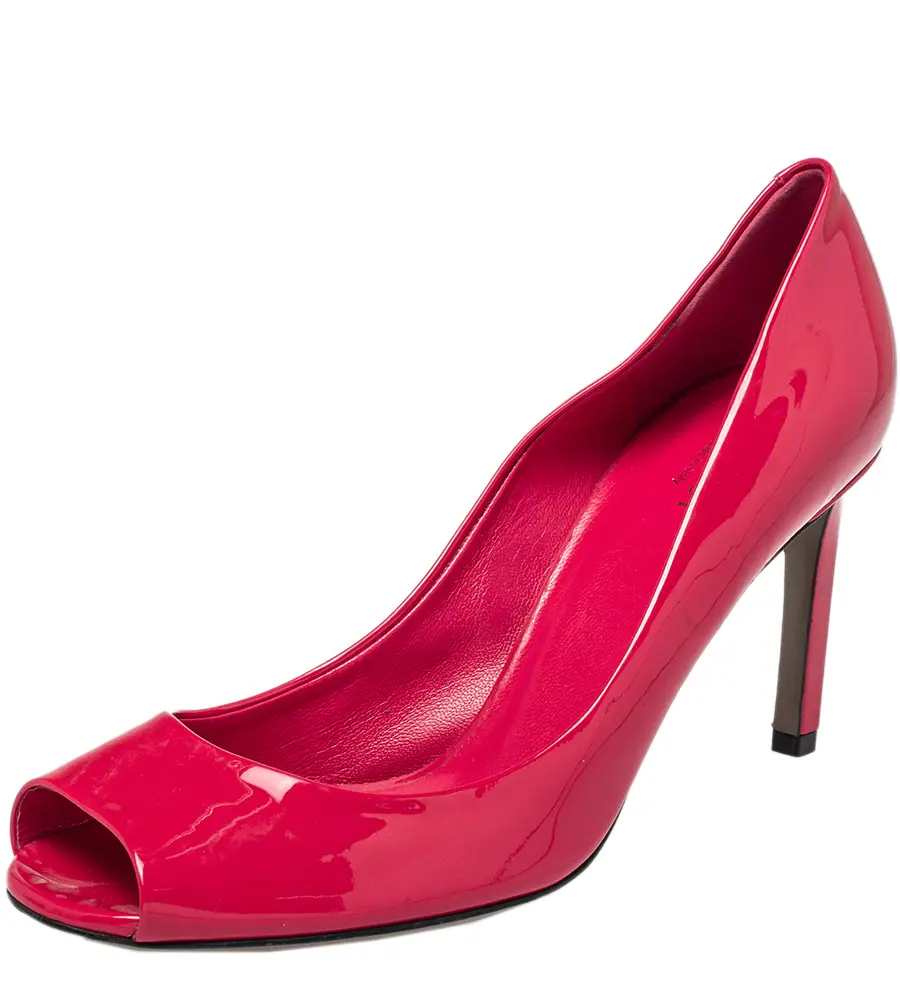 Gucci Pink Patent Leather Peep Toe Pumps Size 38