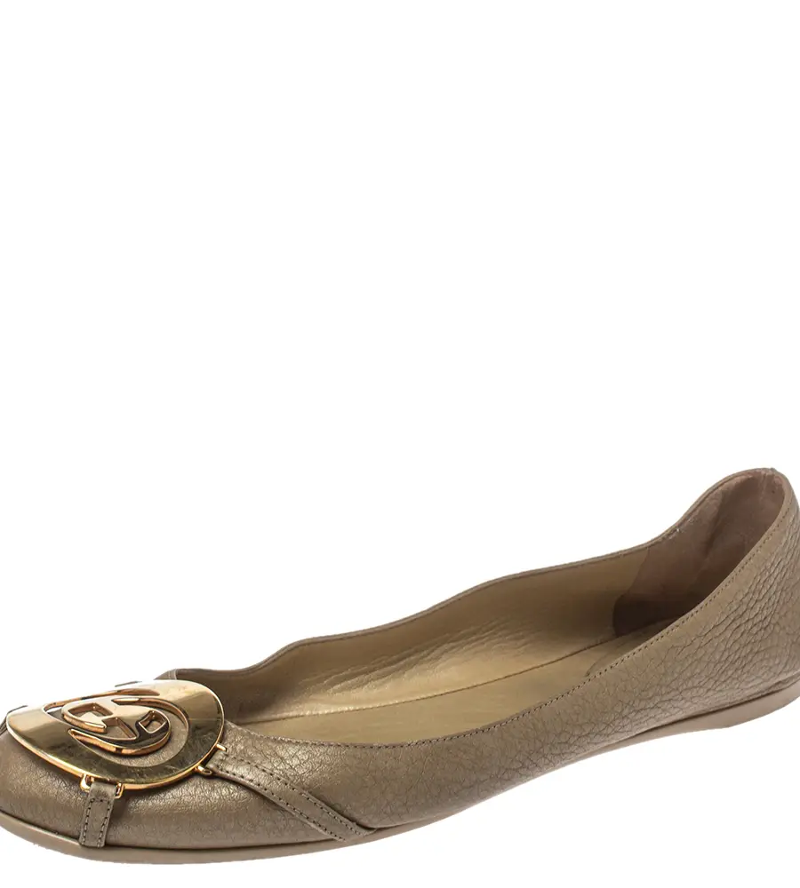 Gucci Metallic Gold Leather GG Buckle Ballet Flats Size 37.5