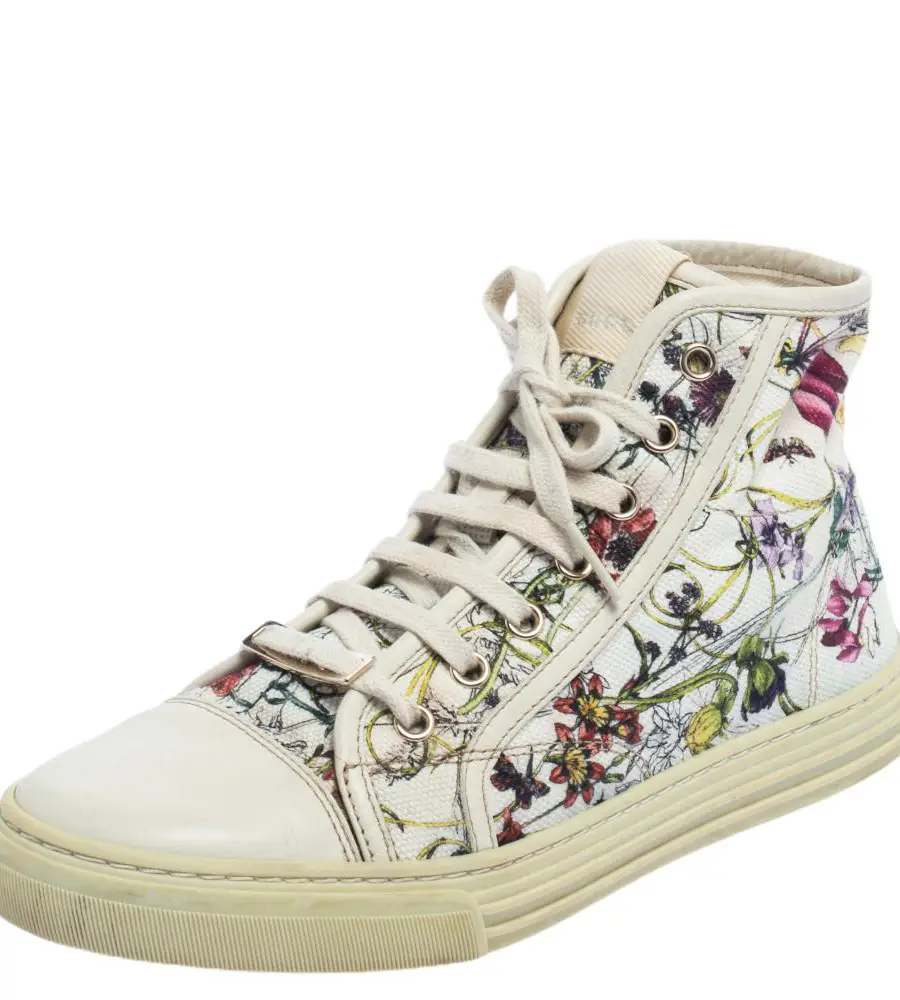 Gucci Multicolor Floral Canvas High Top Sneakers Size 37