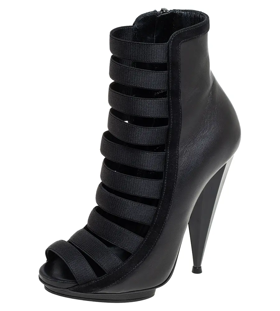 Gucci Black Elastic And Leather Isadora Gladiator Booties Size 35