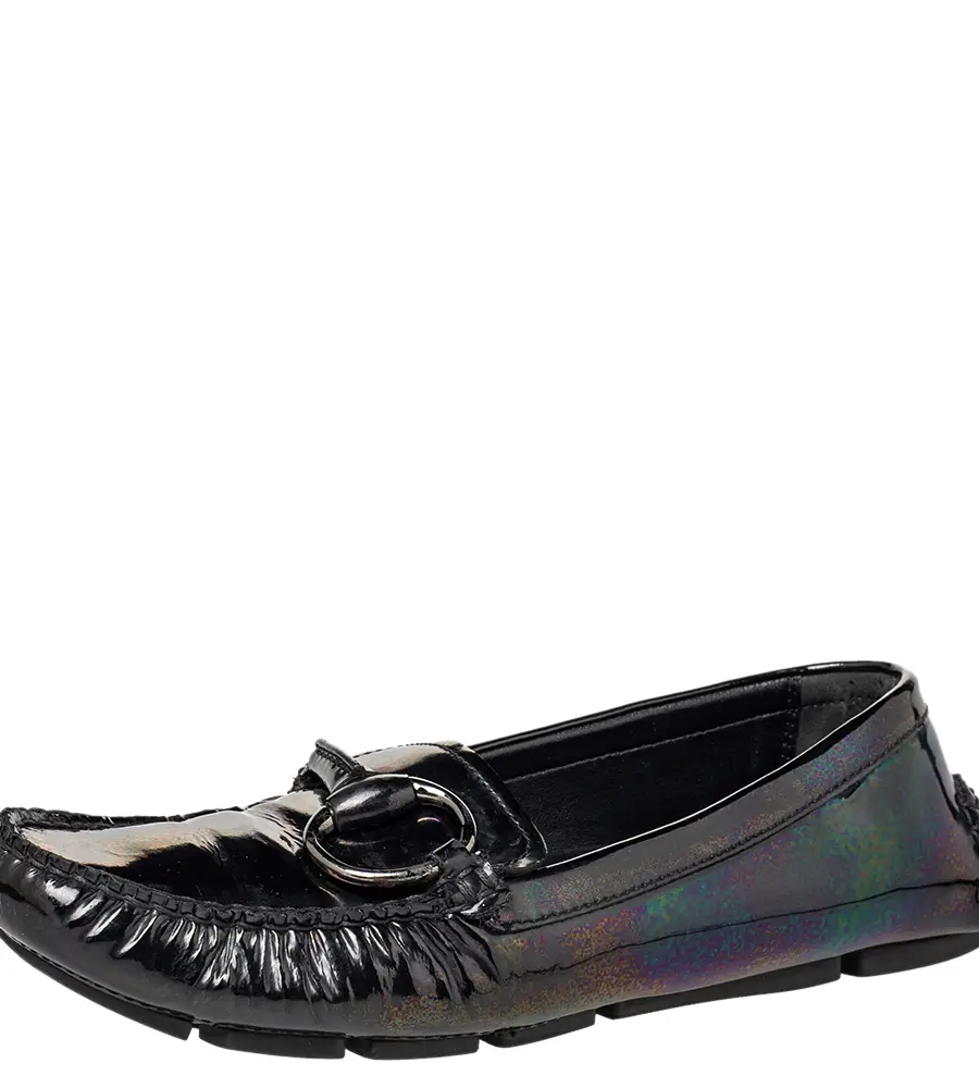 Gucci Multicolor Iridescent Patent Leather Horsebit Slip On Loafers Size 38
