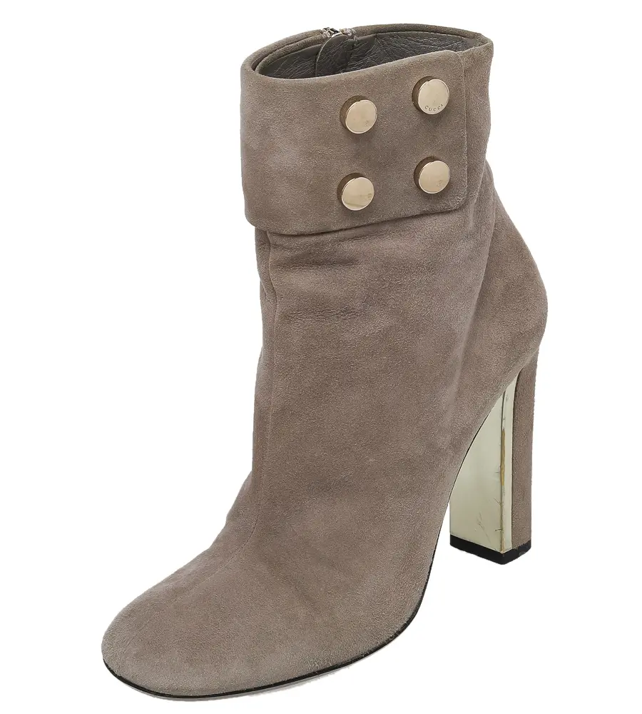 Gucci Grey Suede Vernice Block Heel Ankle Booties Size 36.5