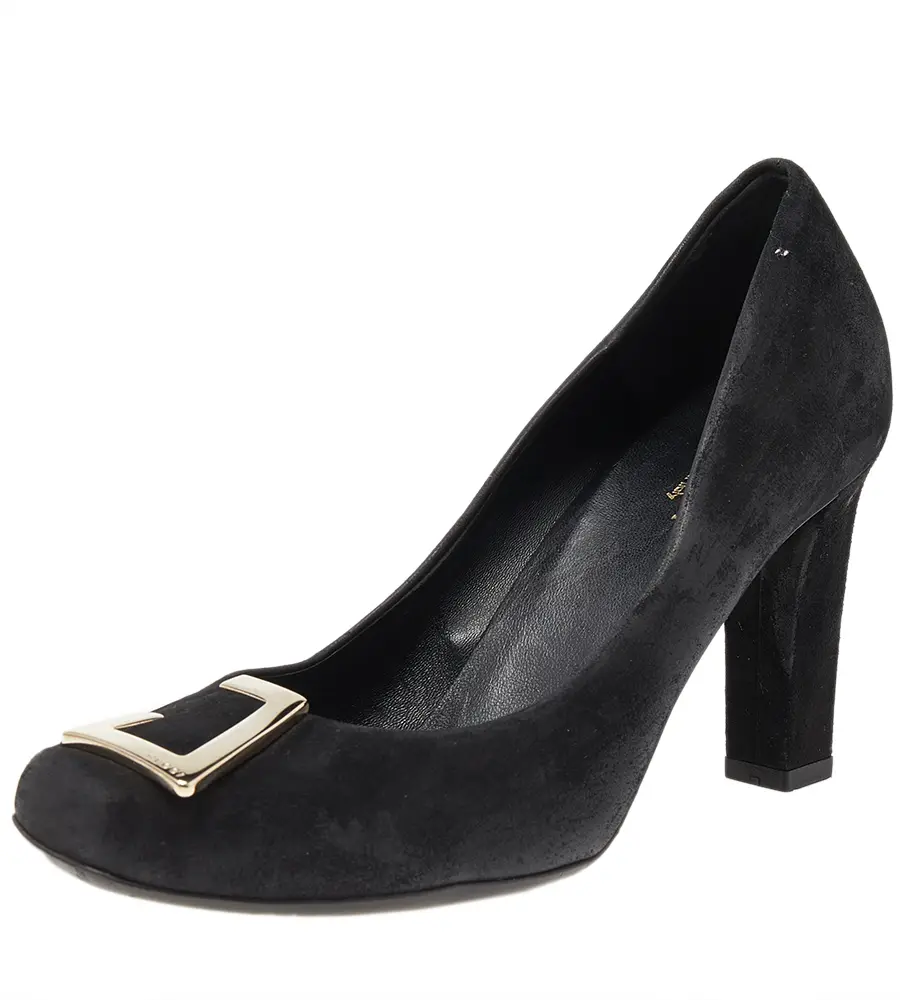 Gucci Black Suede Square Toe Metal Trim Pumps Size 36