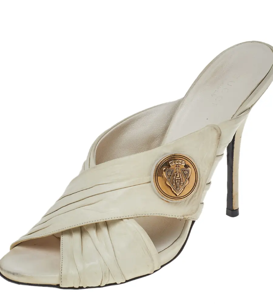 Gucci White Leather Hysteria Cross Slide Sandals Size 39