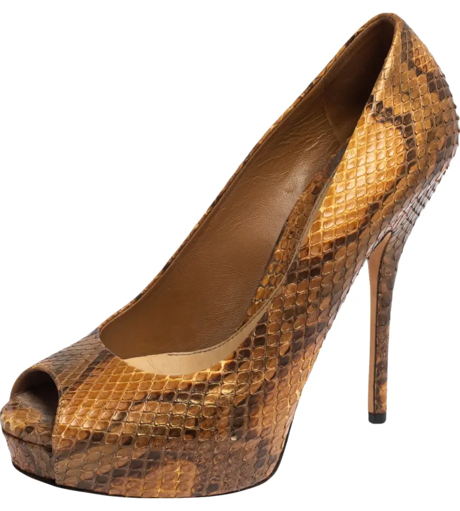 Gucci Two Tone Python Leather Peep Toe Platform Pumps Size 38