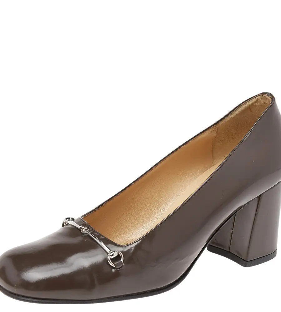 Gucci Brown Leather Horsebit Block Heel Pumps Size 37