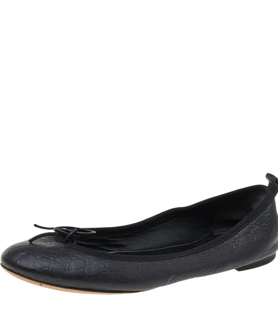 Gucci Black Guccissima Leather Bow Ballet Flats Size 36