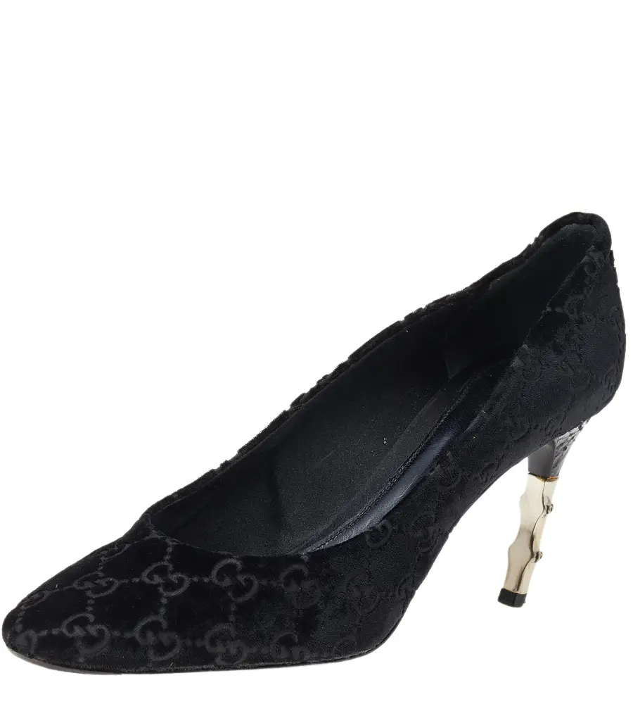 Gucci Black GG Velvet Bamboo Pumps Size 39