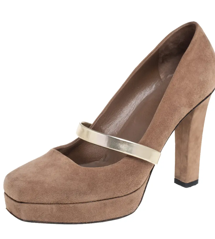Gucci Dark Beige Suede Mary Jane Platform Pumps Size 38