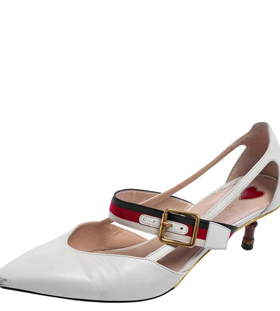 Gucci Unia Size 37 White Leather Mary Jane Pumps