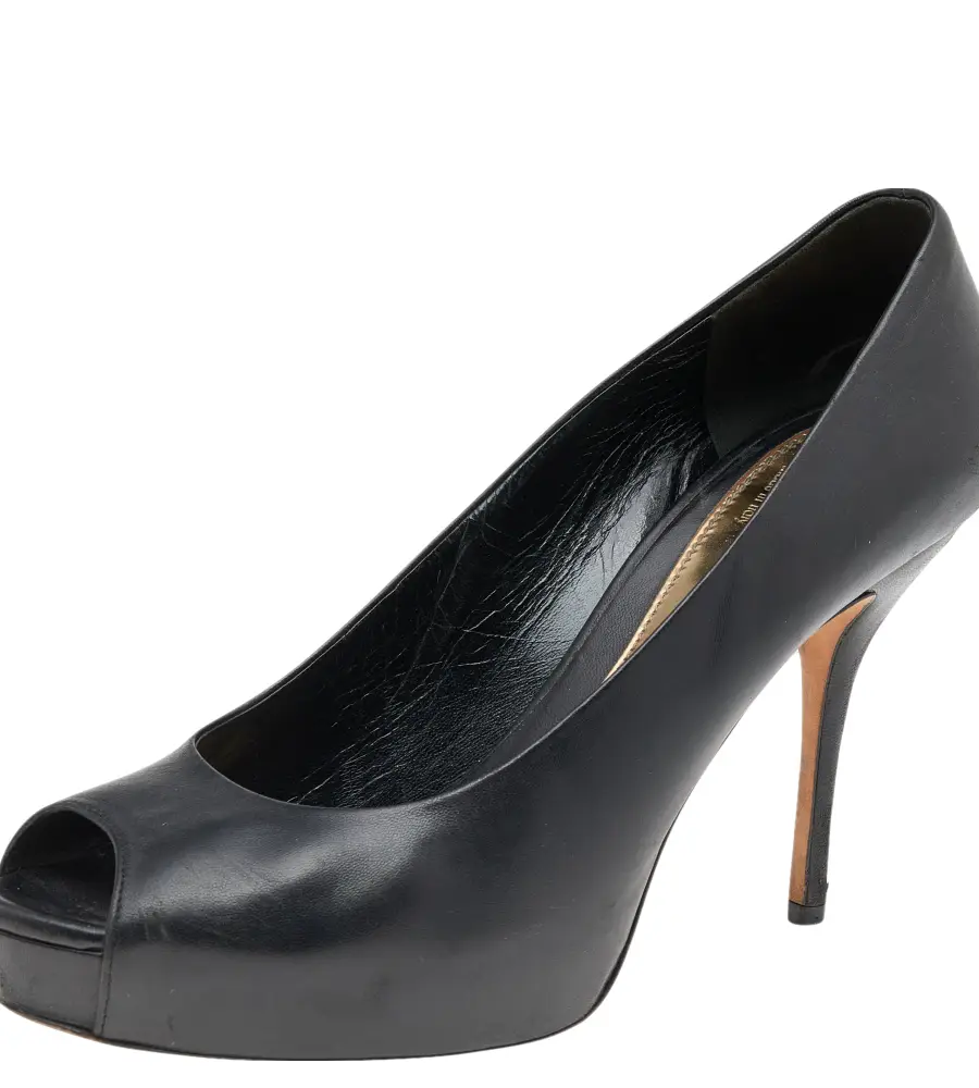 Gucci Black Leather Peep Toe Platform Pumps Size 40