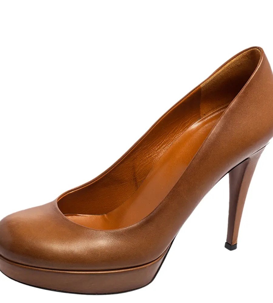 Gucci Brown Leather Round Toe Platform Pumps Size 36.5