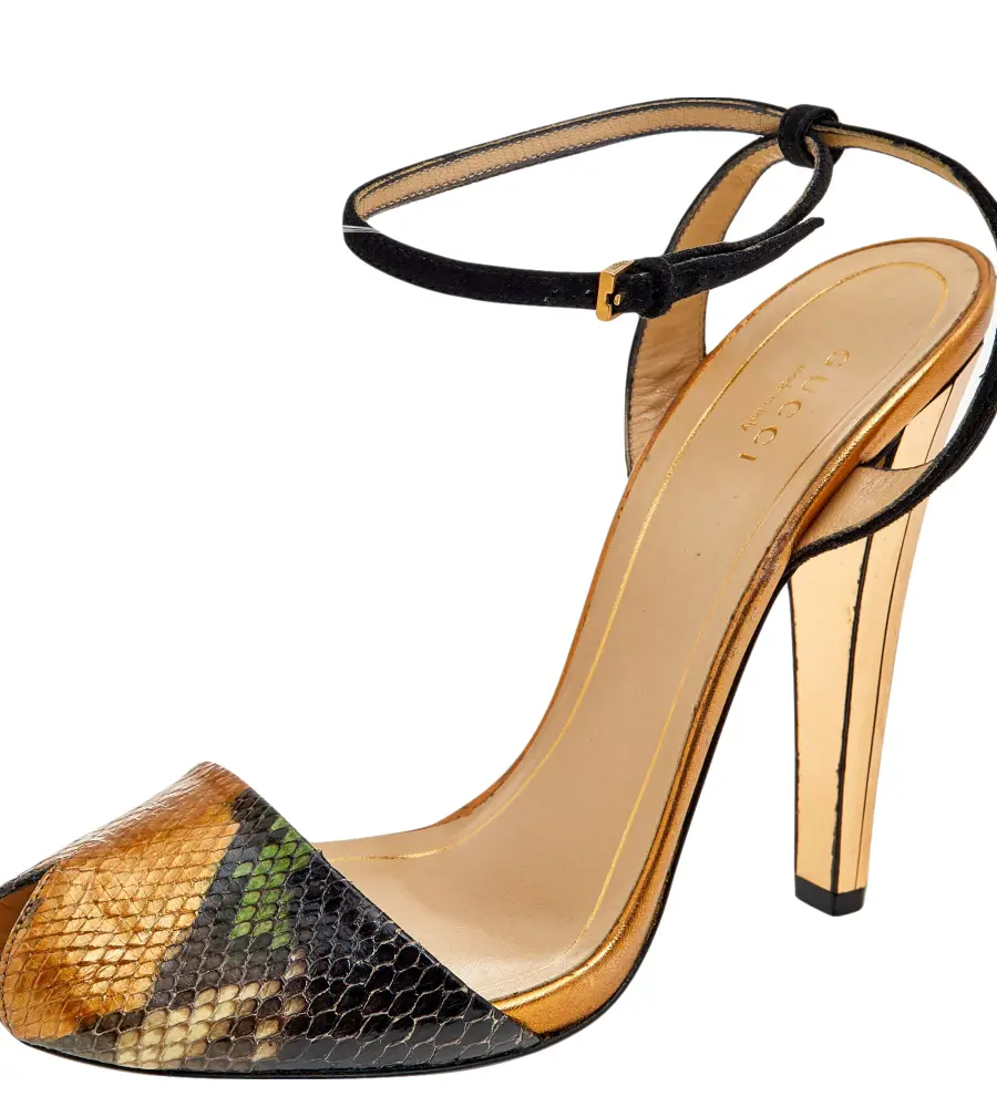 Gucci Multicolor Python Leather And Suede Ankle Strap Sandals Size 39