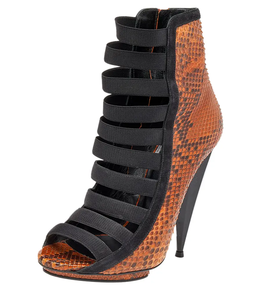 Gucci Black/Brown Python Leather And Suede Boots Size 38.5