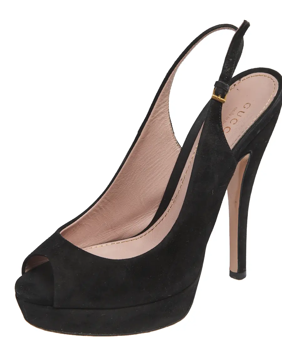 Gucci Black Suede Peep Toe Platform Slingback Sandals Size 36
