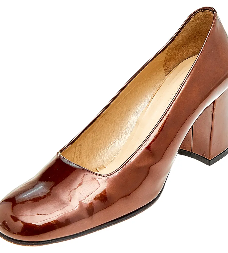 Gucci Brown Patent Leather Block Heel Pumps Size 39