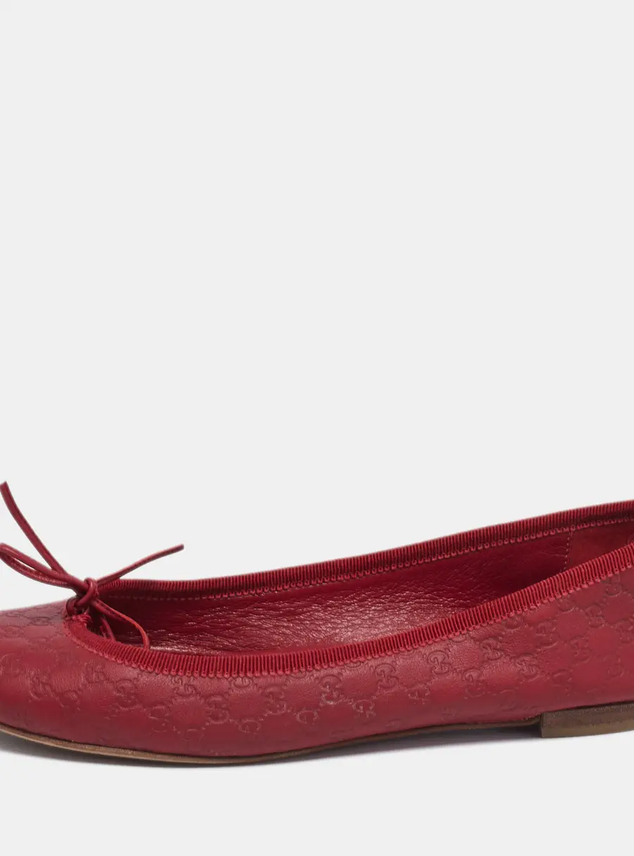 Gucci Red Microguccissima Leather Bow Detail Ballet Flats Size 35.5