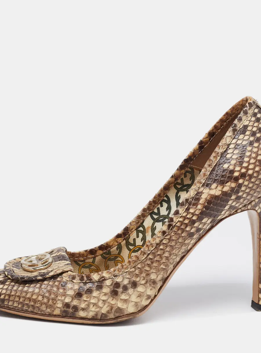 Gucci Brown/Beige Python GG Square Toe Pumps Size 39