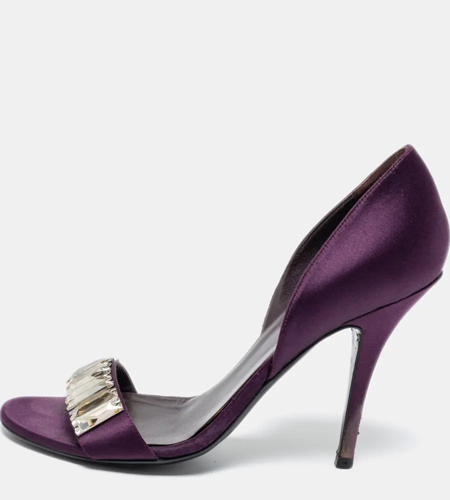 Gucci Purple Satin Crystal Embellished D'orsay Sandals Size 37.5