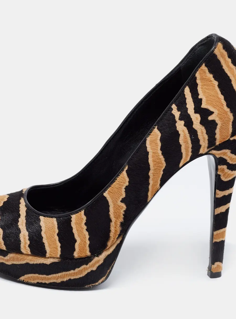 Gucci Brown/Black Calf Hair Betty Open Toe Platform Pump Size 36