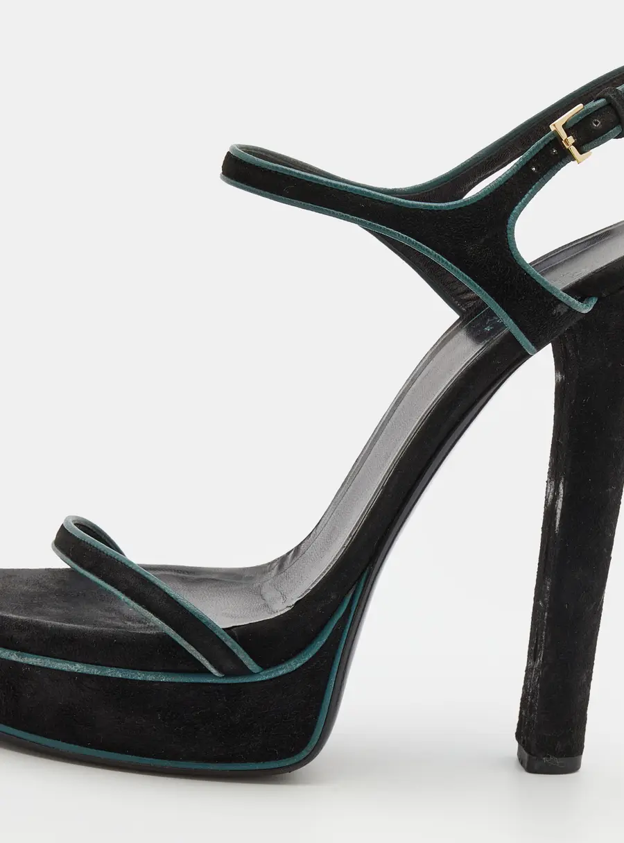 Gucci Black Suede Platform Ankle Strap Sandals Size 37