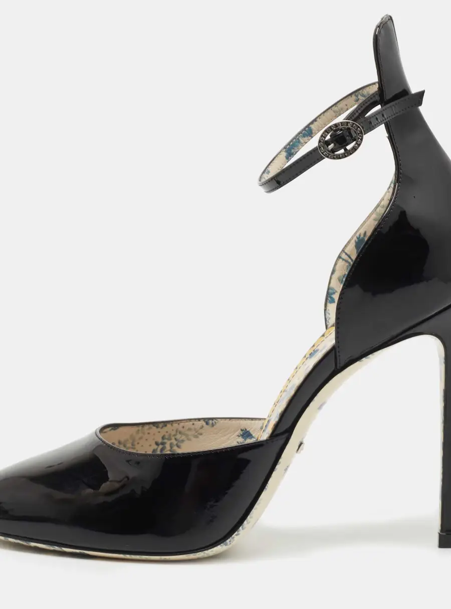 Gucci Black Patent Daisy Ankle Strap Pumps Size 40
