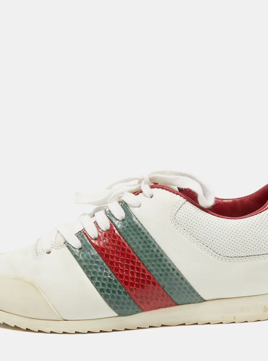 Gucci White Leather and Suede Web Sneakers Size 36