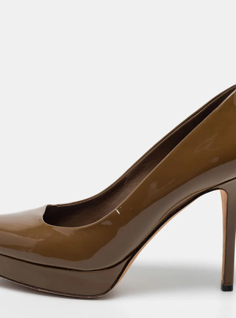 Gucci Olive Green  Patent Leather Tile Square Toe Platform Pumps Size 39