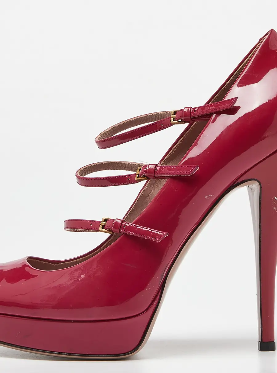 Gucci Pink Patent Leather Buckle Strappy Peep Toe Platform Pumps Size 40