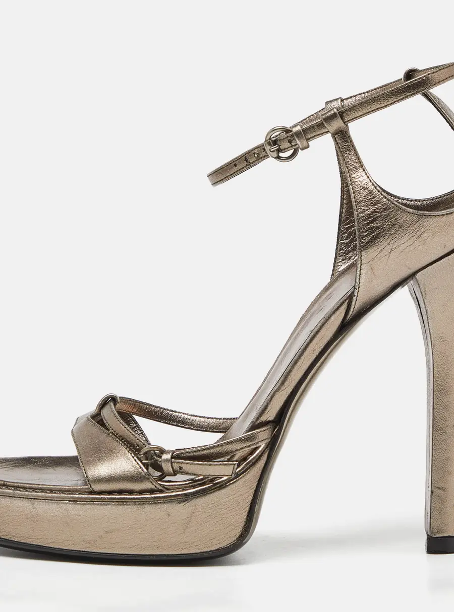 Gucci Metallic Leather Ankle Strap Platform Sandals Size 39